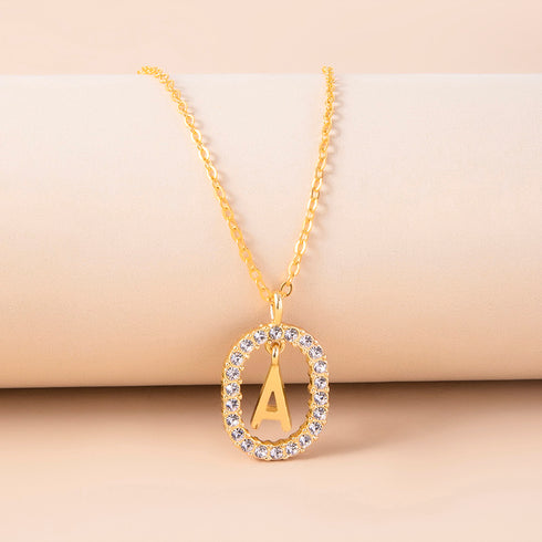 Crystal Letter Necklace Gold Name Initial Alphabet Oval Pendant Necklaces For Women - ROUTINE FASHION